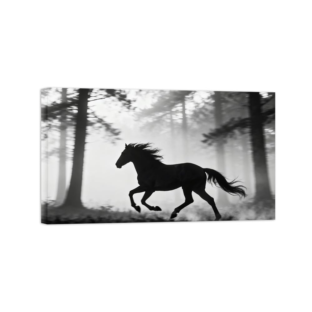 OZPWBVY Black and White Landscape Print Painting-Forest Horse-Minimalist Canvas Wall Art Picture for Home Ready to Hang 24x39in 60x100cm Wrapped Canvas