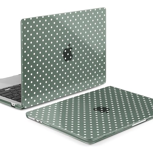 Image of MEEgoodo Case for M5 /M4 /M3 /M2 MacBook Air 13 inch 2026 2025 2024 2022, Fit Model A3449 /A3240 /A3113 /A2681, Case Compatible with MacBook Air 13.6-inch, White Polka Dots & Midnight Green