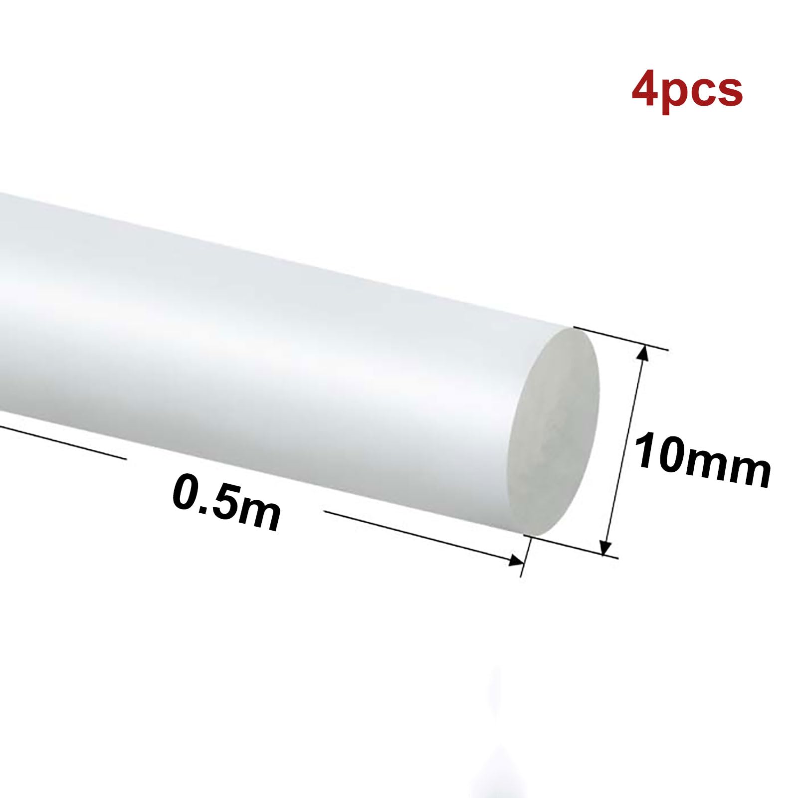 Tige ronde en plastique, tige en nylon PA6, tige ronde robuste et solide, longueur: 0,5m, 4pièces (10mm)(10mm)
