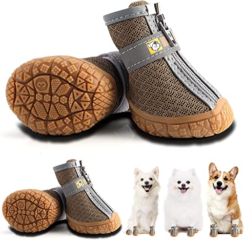 Image of KUTKUT Dog Shoes for Hardwood Floors | Breathable pet Boots with Anti-Skid Rugged Sole | Summer Dog Booties | Pet Hiking Boots with Reflective & Adjustable Strap Zipper Closure for Small Medium Dogs