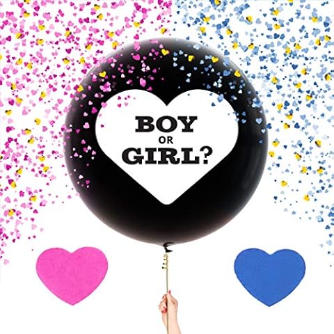 UP THE MOMENT Baby Gender Reveal Balloon Giant 36 Inch Reveal Kit, Big Black Balloon with Pink and Blue Heart Shaped Confetti for Boy or Girl, Team Boy and Team Girl, Baby Gender Reveal Decorations Cover