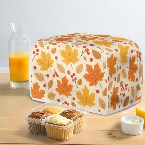 Image of Talayituse Maple Leaf Autumn Print 4 Slice Toaster Dust Covers Kitchen Small Appliance Cover, Stain Resistant Dust Protection Bread Machine Cover with Top Handle Autumn Decor, L