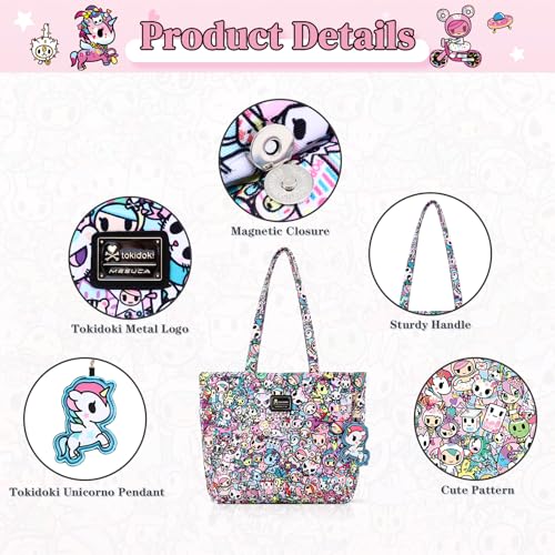 Image of tokidoki Large Tote Bag with Unicorno Keychain Laptop Travel Bag Shoulder Work Tote Weekender Bag Handbag for Women