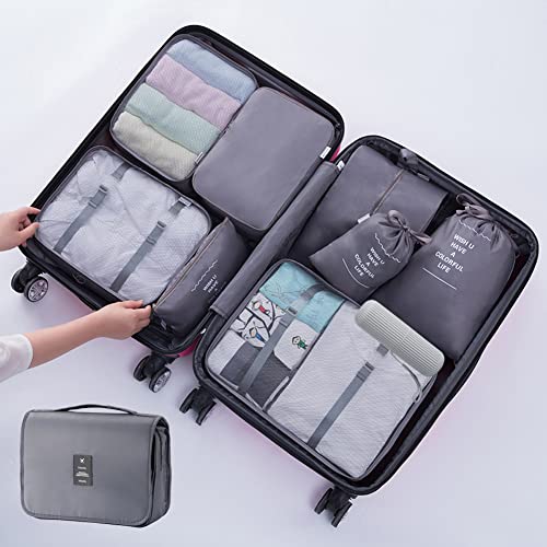 Image of Packing Cubes for Suitcase, Toifucos 10pcs /Set Travel Packing Cubes Travel Luggage Packing Organizers Waterproof Travel Compression Suitcase Bag Travel Essential Bag (Grey), S