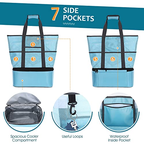 Mesh Beach Tote Bag Cooler: Waterproof Sandproof Extra Oversized 42L XL Large Pool Bags with Insulated Detachable Cooler Women Men Lightweight Family Foldable Totes Travel Swim Toy - Image 6