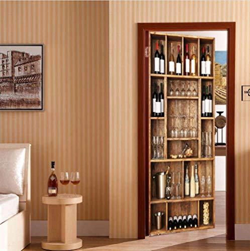 YLWMBB 3D TürPoster Weinregal PVC Selbstklebend Türtapete Türaufkleber Türfolie Türsticker Kühlschrank Aufkleber Tapete Home Schlafzimmer Wohnzimmer DIY Dekoration 77cm*200cm Cover