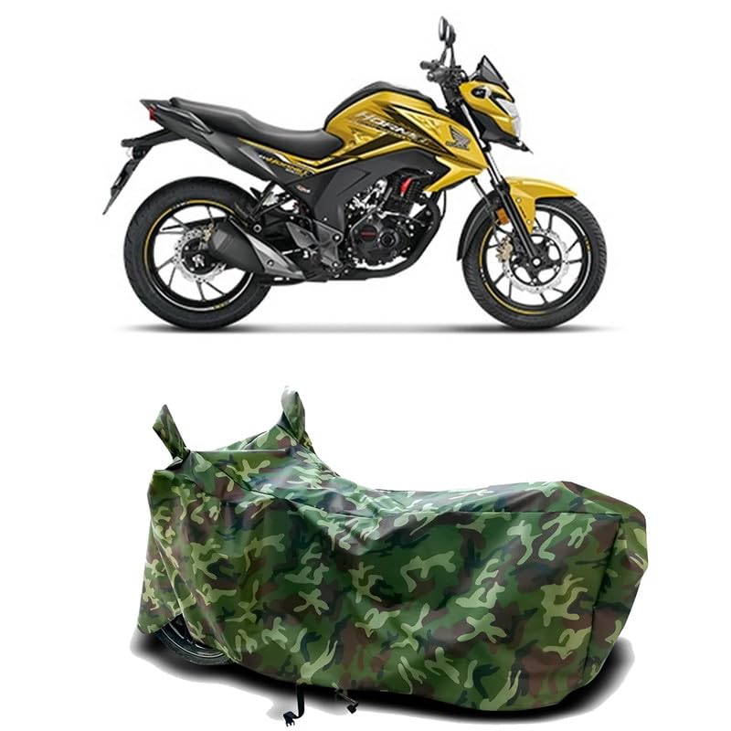 Image of DUFFEL-100% Heat Protection Two Wheeler Bike /Scooty Body Cover for Honda CB Hornet 160R BS6 Water Resistance /UV-Rays /Birds Dropping /Scratchproof /Dust Proof /Waterproof[Green Jungle Print]