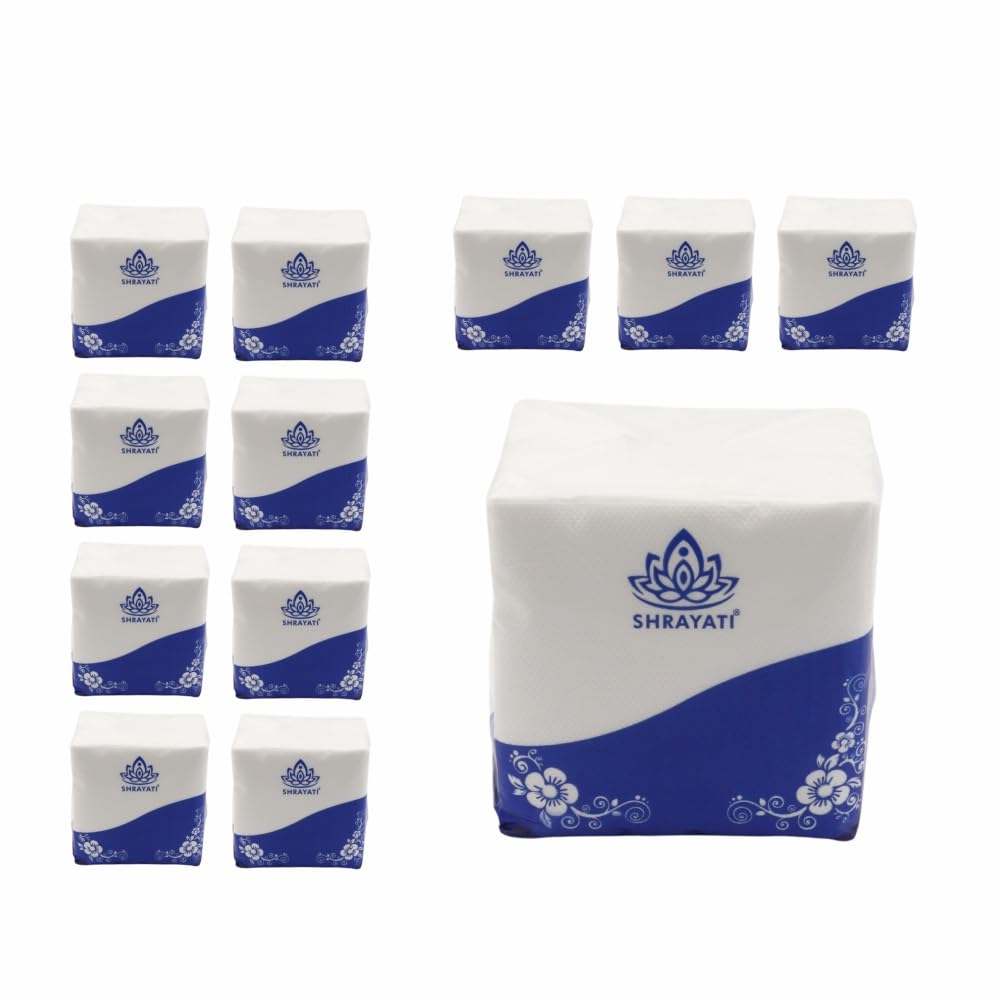 Shrayati Tissue Papers - 1 Ply, 28 x 30 cm, Pack of 12, Super Soft and Highly Absorbent Tissue Paper Napkins, 100 pcs per pack, 100% Biodegradable, Skin-Friendly Tissue Box (B0B65LW47M) Amazon Price History, Amazon Price Tracker