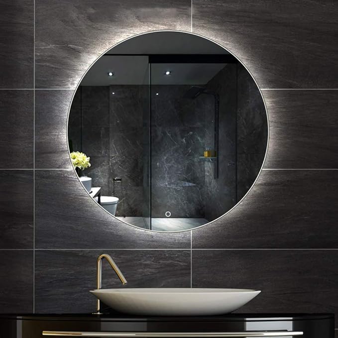 Image of Backlit Round LED Mirror 3 Color Lights, Anti-Fog, Dimmable, Memory Function for Bathroom Vanity (90X90 CM)