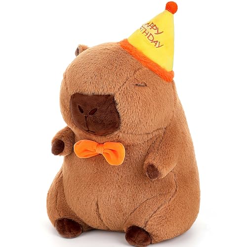 Roilui Cute Capybara Plush - Kawaii Happy Birthday Capybara Stuffed Animal, Soft Capybara Plushies Toys Hugging Pillow, Birthday Gift for Kids Boys...