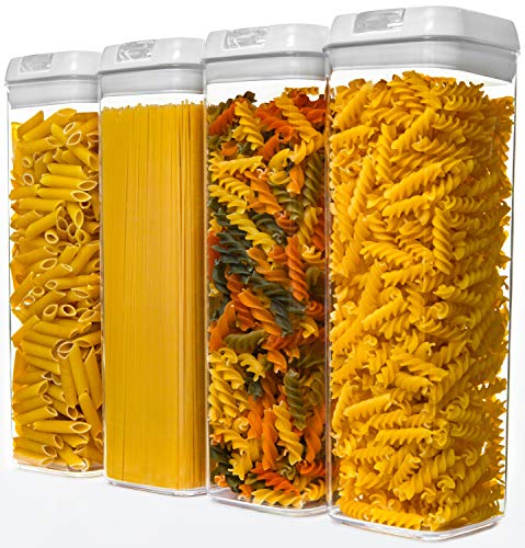 Contenitori Alimentari per Pasta Senza BPA, Contenitore Ermetico per Conservazione Alimenti con Airtight Coperchi per Pasta, Spaghetti, Farina, Tè, Caffè, Riso, Set di 4
