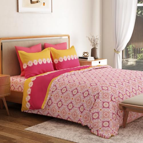 Image of Mytrident Bedsheet for Double Bed King Size |108 inch x 108 inch | Meadow Pink