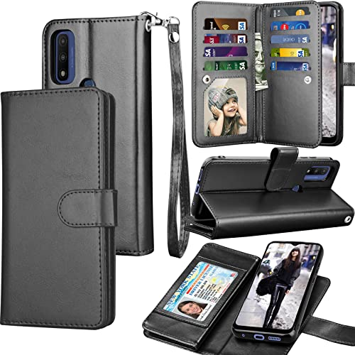 Tekcoo Wallet Case for Moto G Pure Case/Motorola Moto G Pure 2021, Luxury PU Leather ID Cash Credit Card Slots Holder Carrying Pouch Folio Flip Cover [Detachable Magnetic Hard Cases] Lanyard - Black
