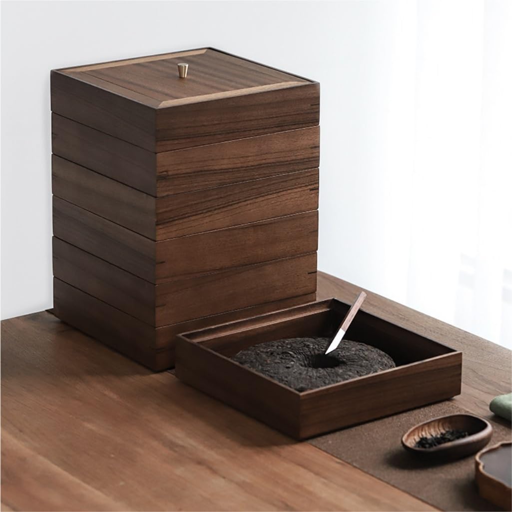 Tarros de Té Las latas de almacenamiento de té a granel se pueden apilar y combinar libremente con cajas de té Retro de madera maciza for almacenamiento de pasteles y té Recipientes para Guardar Té co