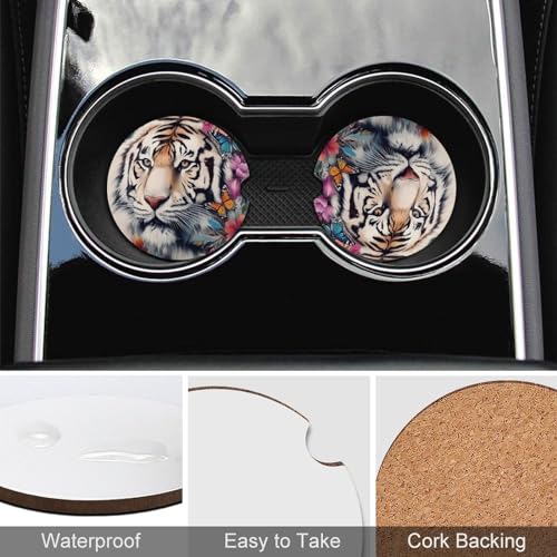 Set de 4 posavasos para auto diseño White Tiger Flowers miniatura 5