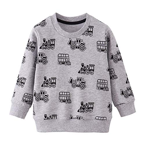 CM-Kid Boys Excavator Sweatshirts Toddler Boy Long Sleeve T-Shirts Pullover Cartoon Tee Sport Tops for Kids Size 2-7