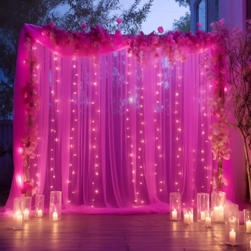 10×10ft Tulle Backdrop Curtain with Lights String for Parites, Sheer Photo Backdrop Curtains for Wedding Party Photography Background - Image 4