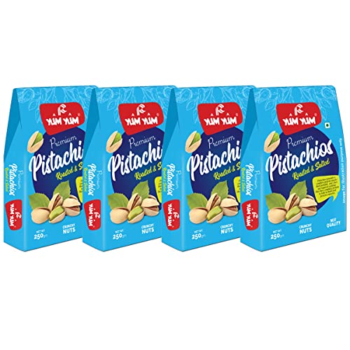 Image of YUM YUM Premium California Roasted & Salted Jumbo Size Pistachios Nut 1kg Family Value Pack of 4 (250g Each)| Pista Dry Fruit | Super Crunchy & Delicious Healthy Nuts | Gluten Free & Low-Calorie