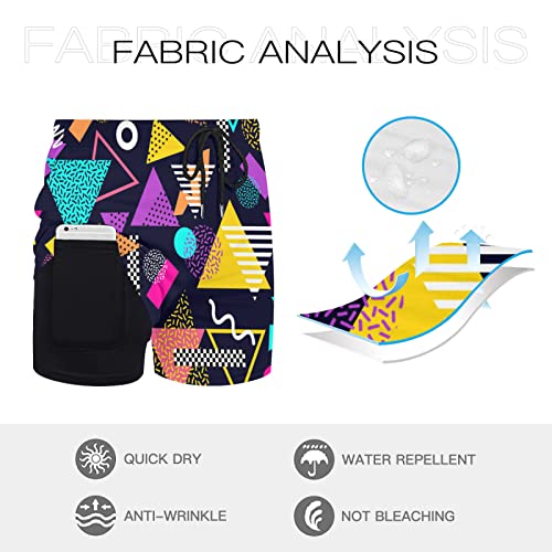 Mens Beach Shorts Quick Dry Swim Trunks with Compression Liner Sports Shorts and Zipper Pocket,80s 90s Swim Shorts2
