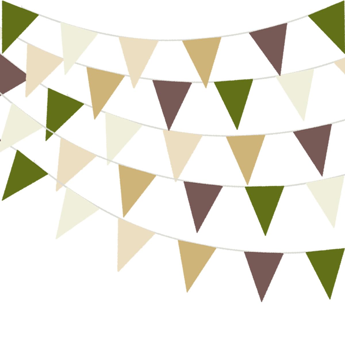Party-Wimpelkette, 32 m, Braun, Olivgrün, Banner, cremefarben, elfenbeinfarben, Beige, Stoff, Wimpel, Champagner, Khaki, Dreiecksflaggen, neutrale Dekorationen für Boho, Hellbraun, rustikal,