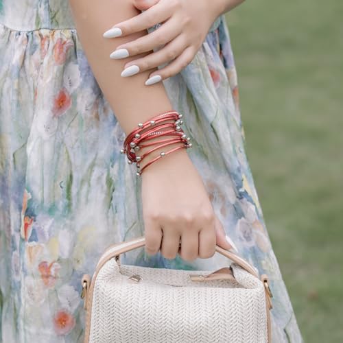 FANCY SHINY Leather Beaded Bracelet Boho Wrap Bracelets Gothic Jewelry Stackable Goth Bracelets with Magnetic Clasp3