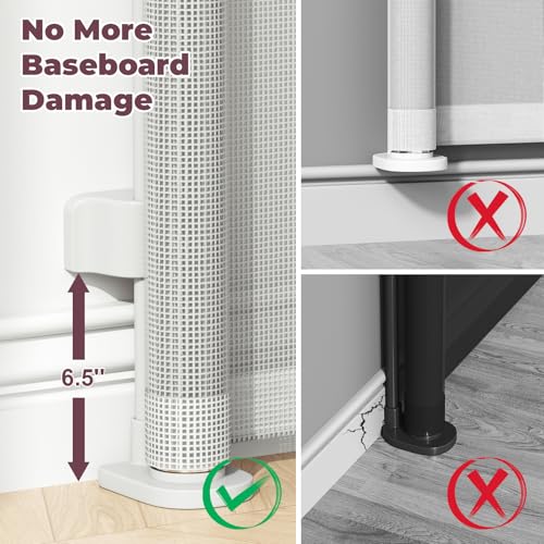 Image of 96 inch Retractable Baby Gate, Long Mesh Dog Gate for Garage Deck Porch | Strong Suction Disc Prevent Crawling Under, 34 inch Tall Child Safety Gate for Large Openings, Indoor Outdoor Use, White