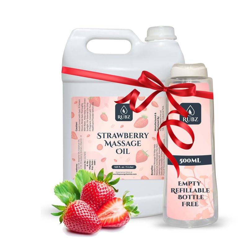 Rubz Strawberry Bliss Body Massage Oil | Moisturizing & Fast-Absorbing Oil | Full-Body Care & Aromatic Stress Relief | 5 Litre With 500 ml Refillable Bottle