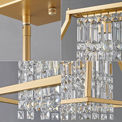 Image of LMQNINE Chandeliers for Dining Room, 3-Light Trapezoidal Industrial Dining Room Light Fixture Farmhouse Chandelier Crystal Pendant Lights Kitchen Island Living Room (Gold 25.98 inch)