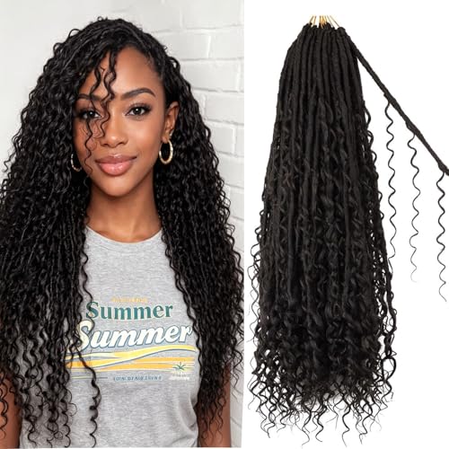 Goddess Locs Crochet Hair for Black Women -24 Inch 8 Packs Boho Faux Locs Crochet Hair Pre Looped Soft Locs Crochet Braids with Curly Ends