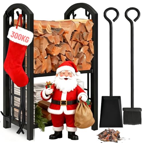 Amagabeli Kaminholzregal Innen Brennholzregal mit 4 Kaminwerkzeug...