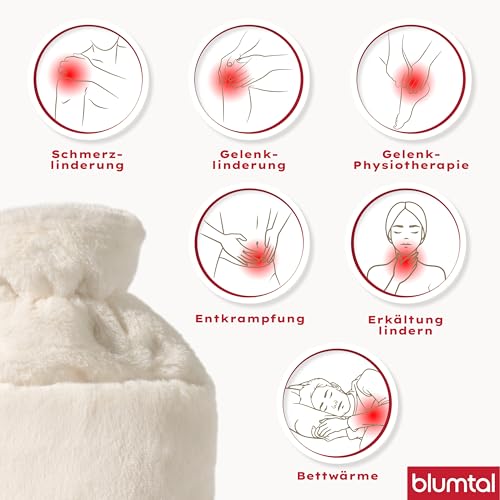 Blumtal Premium Wärmflasche mit Bezug & Tasche flauschig - Wärmeflasche aus verwendungssicherem Naturkautschuk mit Flauschbezug - auslaufsichere Bettflasche + Innenfutter - wärmende Bettflasche Creme