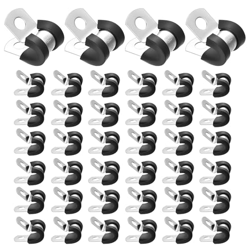 40 Pcs Colliers de Serrage pour Tuyaux de 6 mm, Collier de Serrage en P, Clips en P avec Revêtement en Caoutchouc pour tuyaux à vis avec revêtement