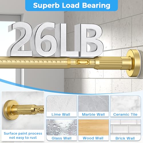 Image of AIZESI 41-86 Inch Heavy Duty Gold Tension Curtain Rod - No Drilling, Adjustable, Rust-Proof for Outdoor, Living Room, Bathroom