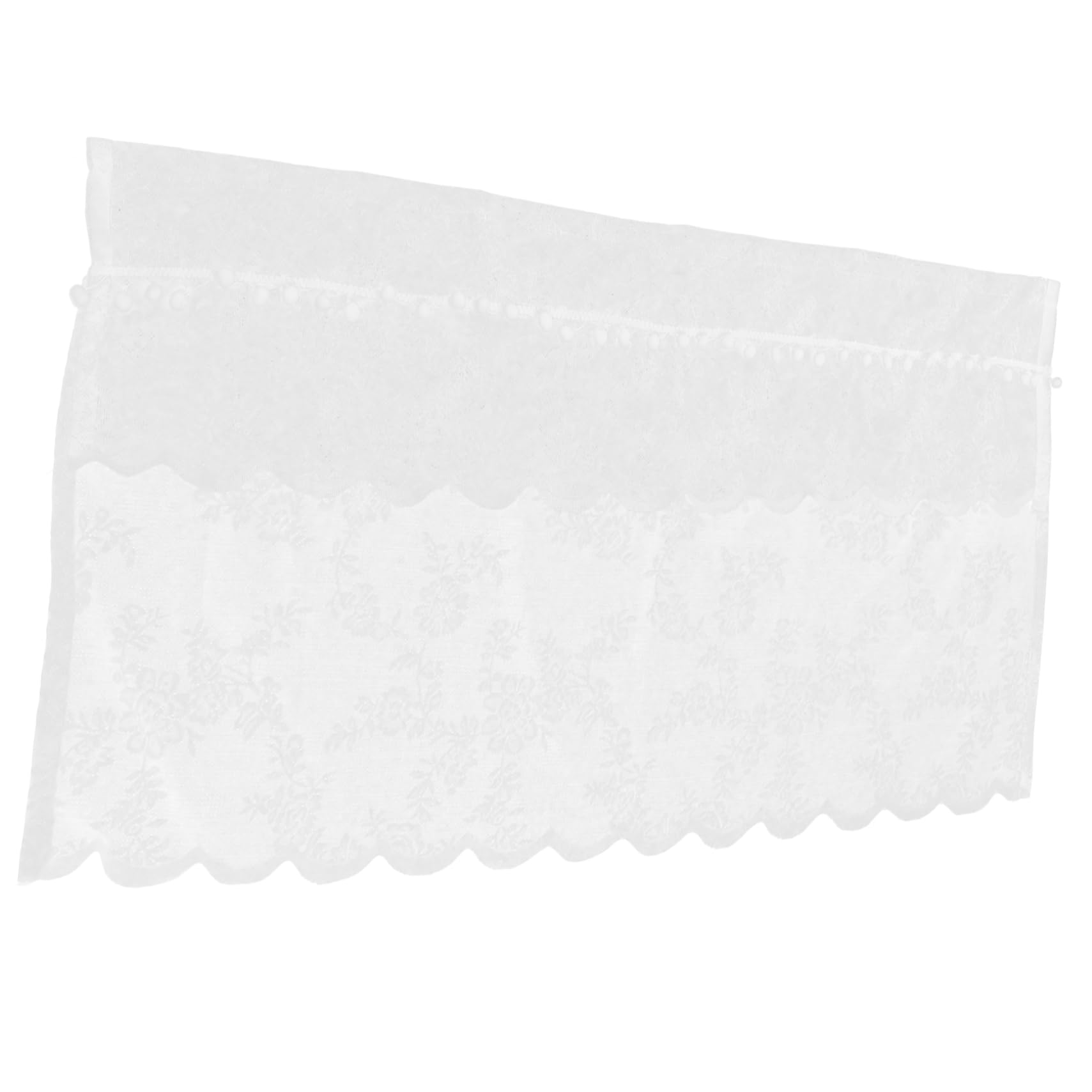 Cortina de encaje blanco para ventana de cocina con bolsillo superior