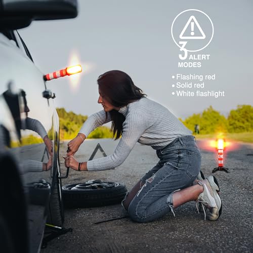 XTREME STP Emergency LED Road Flares, 3 Separate Lighting Modes: Flashing Red, Solid Red and White Flashlight, Visible From Up To A Mile, Foldable Stands/Built-In Magnet Sticks To Car - Image 6