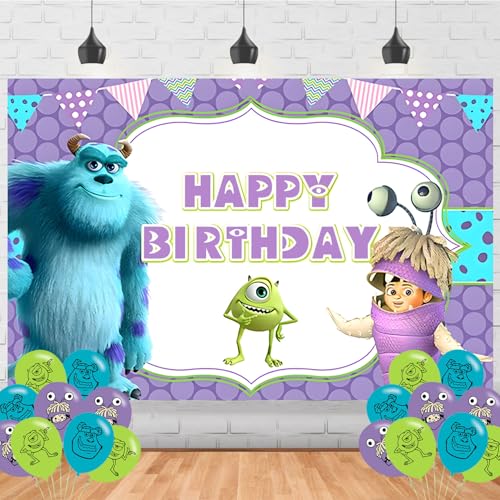Image of Monster University Birthday Party Supplies Backdrop 5x3 Cartoon Monster Kids Happy Birthday Background Photography Cartoon Party Decorations Banner Photo Booth Props