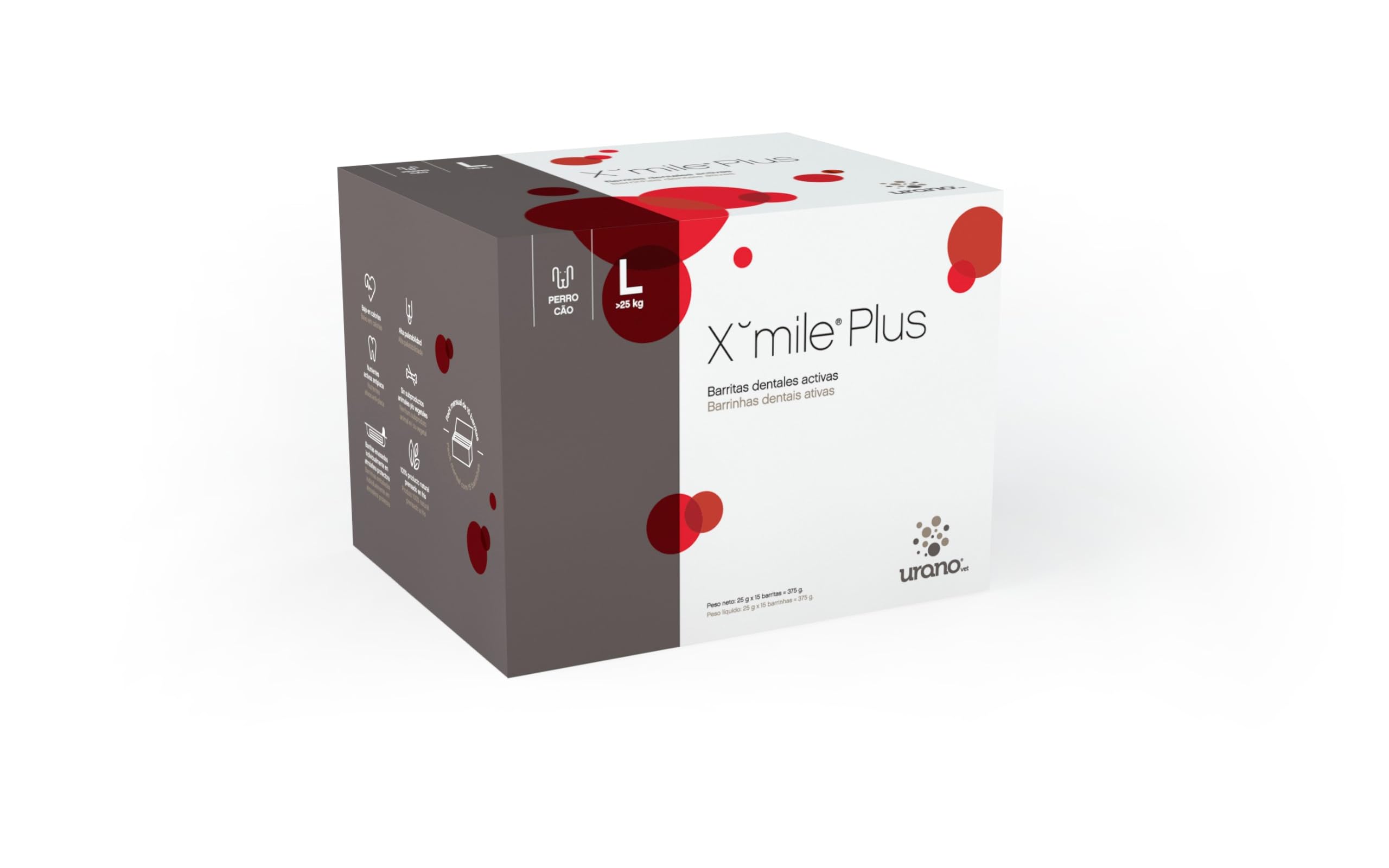 URANO Xmile Plus L Barritas Dentales para la Higiene Oral de Perros Medianos (1 Pack de 15ud Individuales)