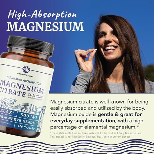 Image of Magnesium Citrate Complex 500 MG, Constipation, Calm & Relaxation Support | High Absorption Magnesium Supplement, Digestion Support, Citrato de Magnesio, Non-GMO & Soy-Free, 120 Mag Citrate Capsules