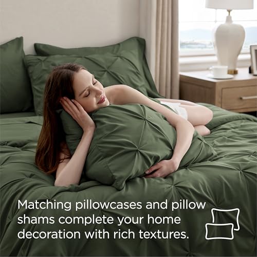 Image of Bedsure California King Comforter Set Olive Green - Bed in a Bag Cal King Bedding Set 7 PCS, GentleSoft Bed Set Gift for Family, All Season Down Alternative Comforter with Sheets, Pillowcases & Shams