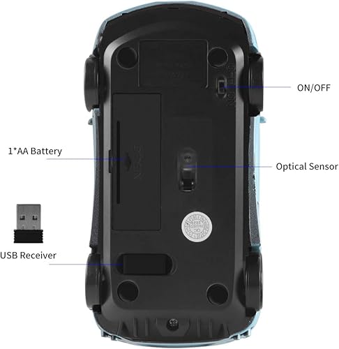Miniatura 5 de elec Space Ratón inalámbrico de 2.4 GHz con forma de coche deportivo, ratón inalámbrico óptico inalámbrico con receptor USB para PC, computadora