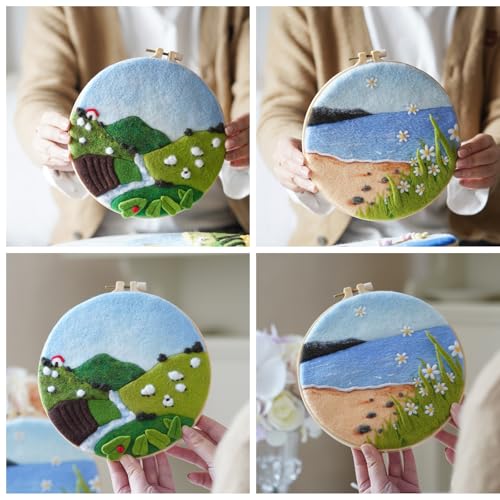 Image of Comfysail 2 Pack Needle Felting Kit,Felt Painting Kit for Beginners, DIY Craft Kit with Picture Frame,Felted Fabric,Wool,Needle,Foam Pad and Instructions for Home Decoration (Mountain&Beach)