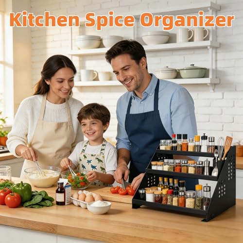RICHMYC-3-Tier-Spice-Rack-Organizer-13-22-Expandable-Height-Adjustable-Metal-Spice-Organization-for-Cabinet-Kitchen-Seasoning-Organizer-Anti-Slip-Guardrail-Spice-Storage-for-Countertop-Pantry