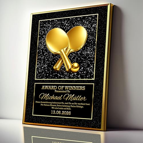 AWARD OF WINNERS | Tischtennis-Auszeichnung, personalisierte Urkunde opt. mit Rahmen | 3 Größen | HQ Druck | Tischtennis Geschenk, Tischtennis-Master Geschenkidee für Tennisspieler, Ping Pong Preis