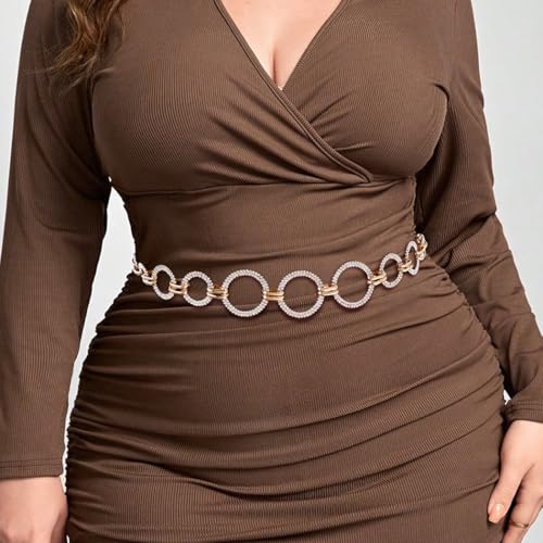 Abien Gold Rhinestone Chain Belt Gold Circle Waist Chain Belts Sparkle Waist Accessories for Women Dresses2