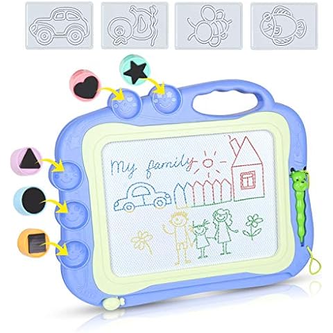 DUTIS Magnetische Maltafel Zaubertafeln für Kinder Löschbar Magnettafel Zaubermaltafel Zeichenbrett mit 3 Briefmarken für 3 4 5 Jahre alt (Blau) Cover