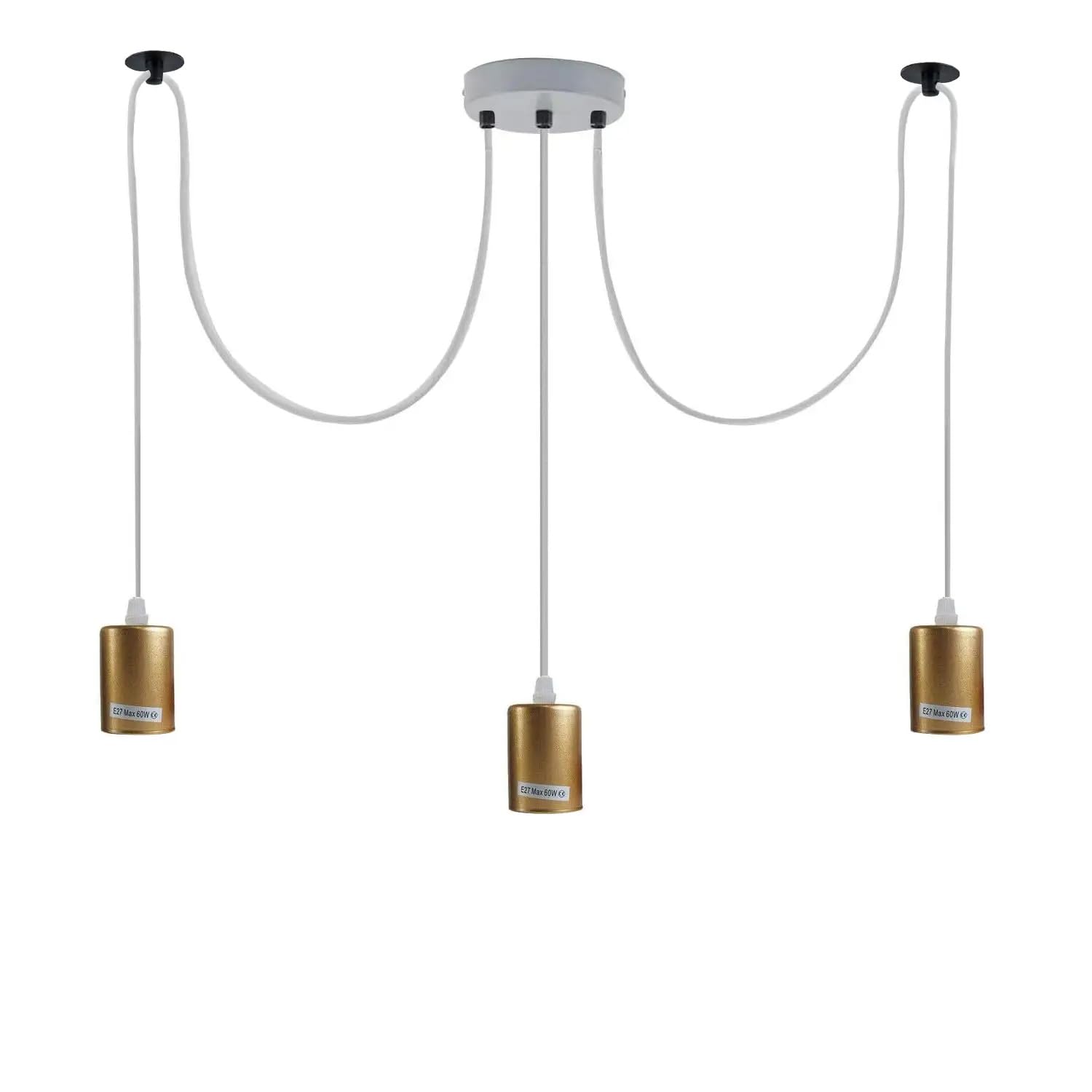 3 Heads Spider Light E27 Adjustable DIY Vintage Ceiling Spider Lamp Hanging Chandelier Light Modern Pendant Lighting for Dinning Living Room Bar White (Gold)