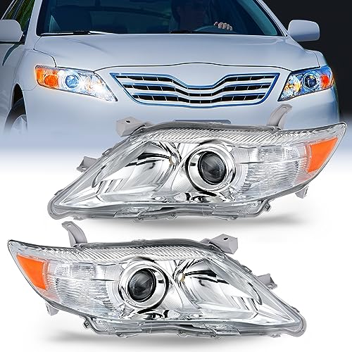 Image of Nilight Headlight Assembly Compatible with 2010 2011 Toyota Camry Headlamps Replacement Chrome Housing Amber Reflector Upgraded Clear Lens Driver and Passenger Side