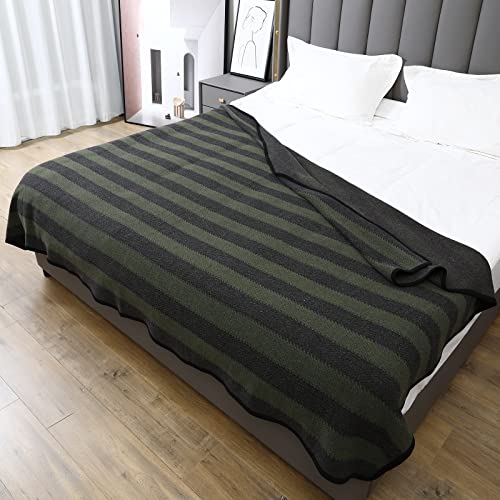 Putian Merino Wool Blanket - 63" X 51" Thick Warm Soft Twin Bed Throw - Great For Camping, Outdoors, Travel, Car, Couch, All Seasons Green Stripe #TOP7