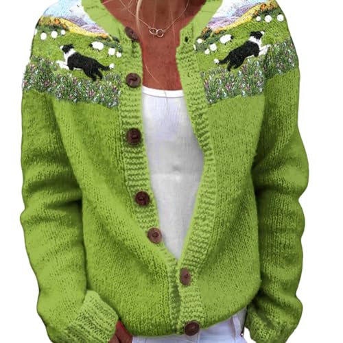 Women's Single-Breasted Floral Print Button Cardigan, Long-Sleeved Autumn and Winter Knitted Jacket