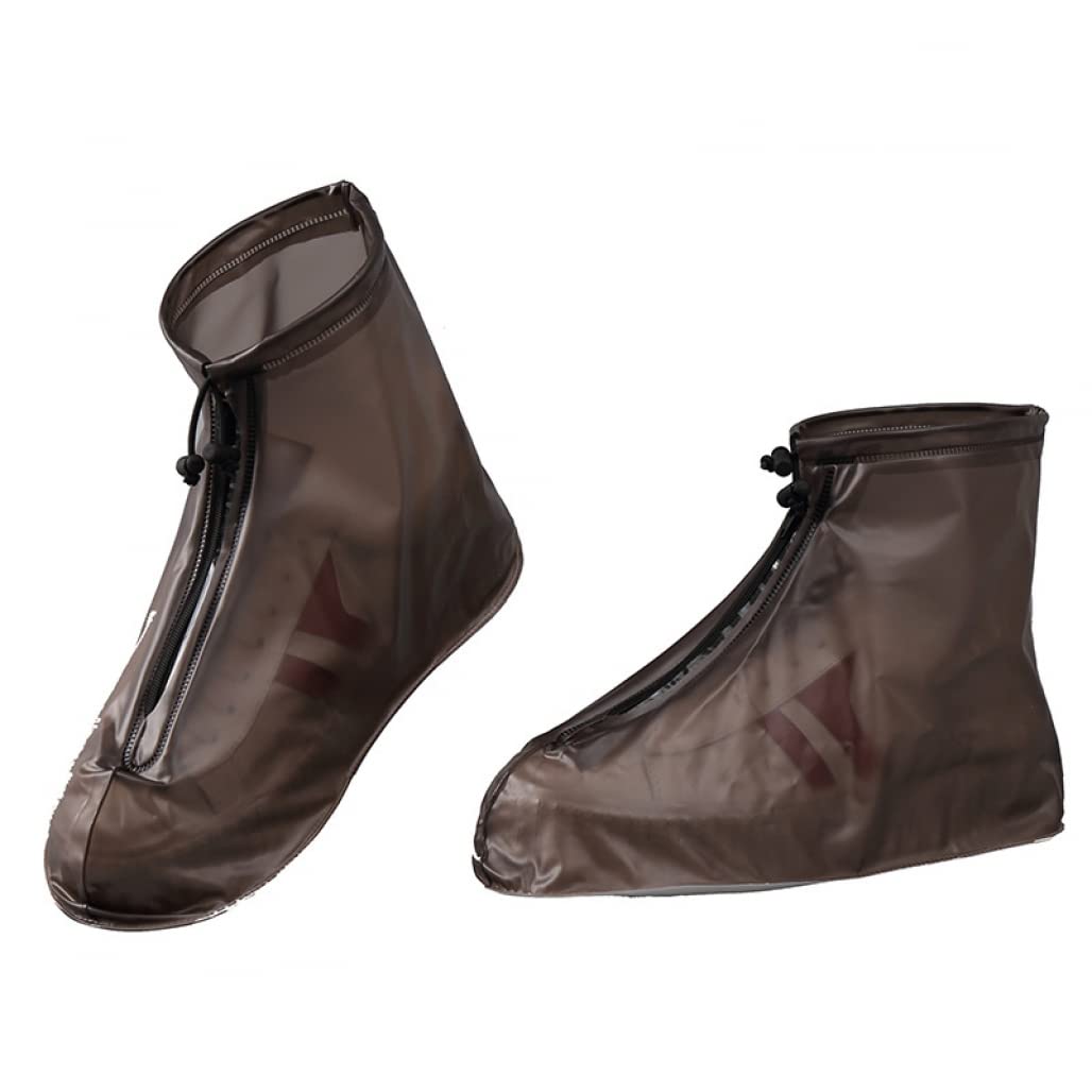 Goodern Rain Shoe Covers,Men and Women Sole Overshoes with Zipper,Reusable Waterproof Shoe Protectors with Drawstring Design,Not-Slip Rainproof Shoe Cover,Galoshes Overshoe for Outdoor Travel-Brown2XL